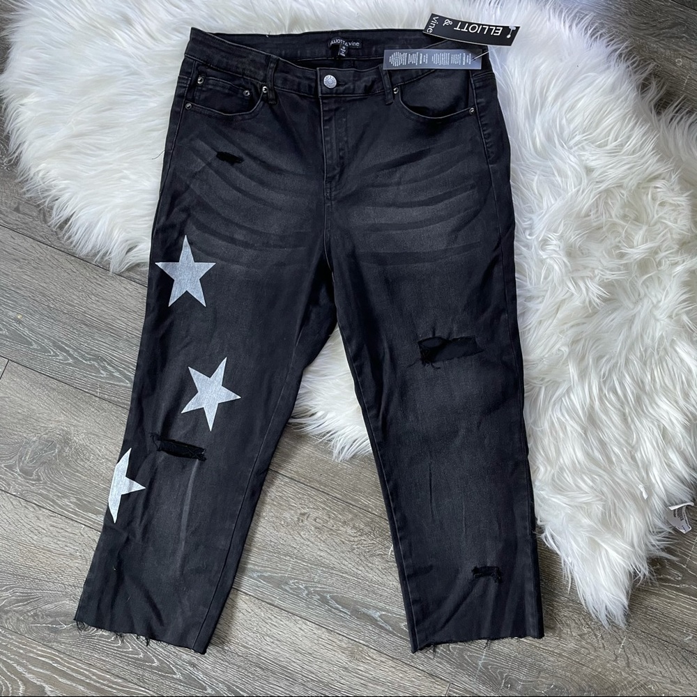 Elliott & Vine denim crop jeans stars distressed